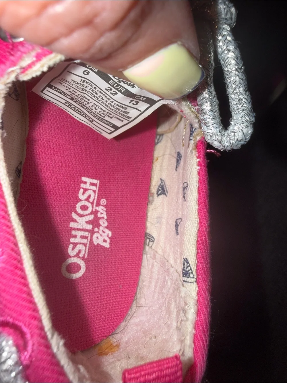 OshKosh B’gosh Toddler Girls Pink Canvas Boat Shoes Size 6 Glitter Laces